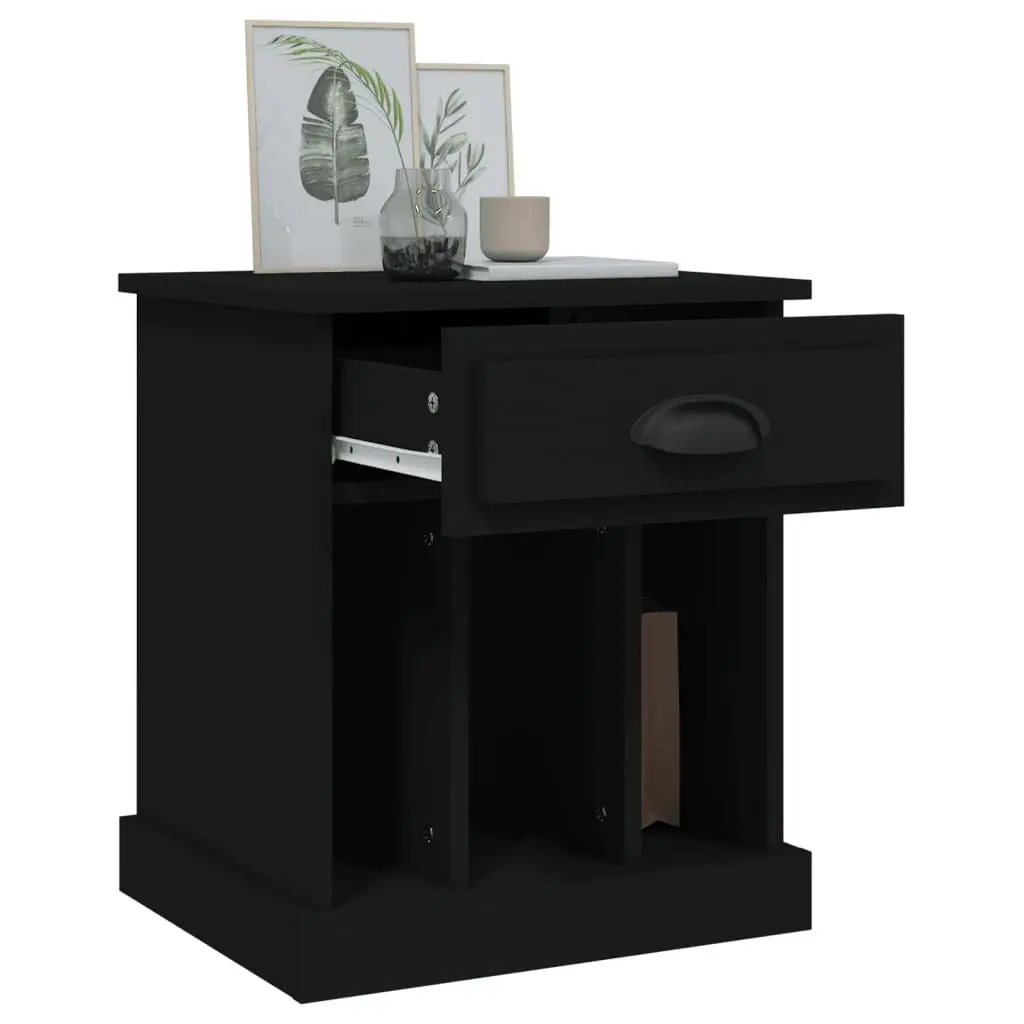Bedside Table Engineered Wood Black 43x36x50 cm Storage Drawer Compartments