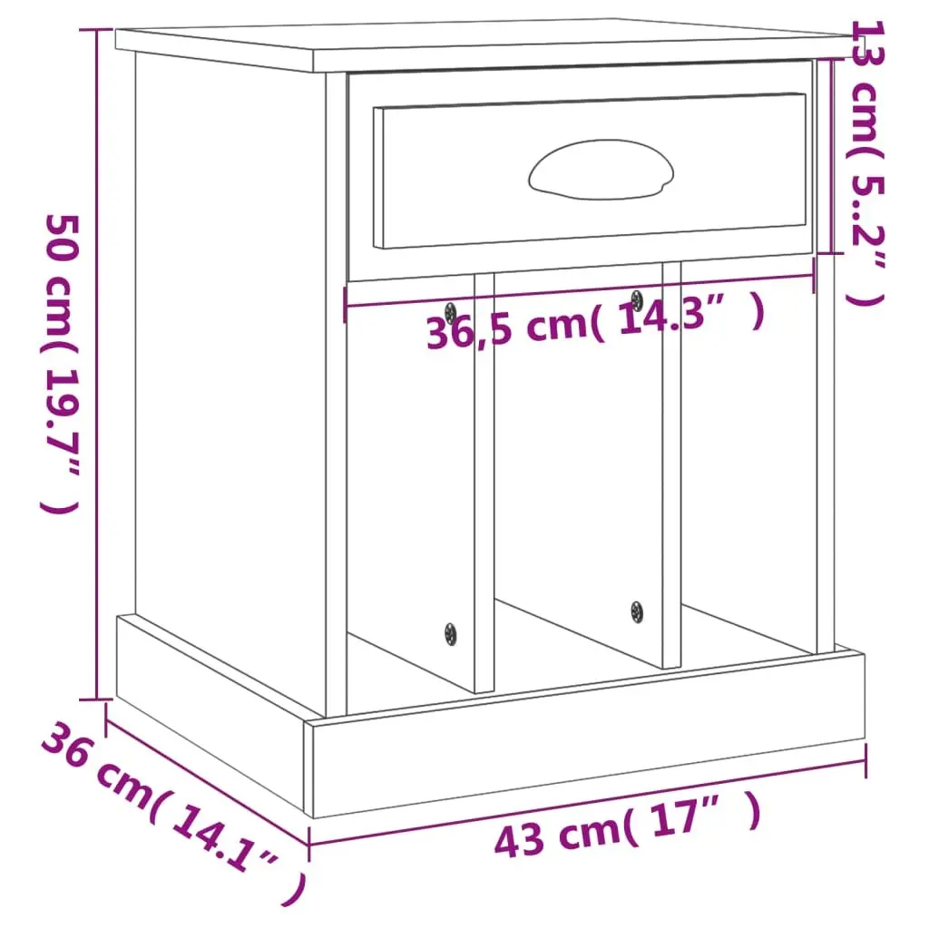 Bedside Table Engineered Wood Black 43x36x50 cm Storage Drawer Compartments