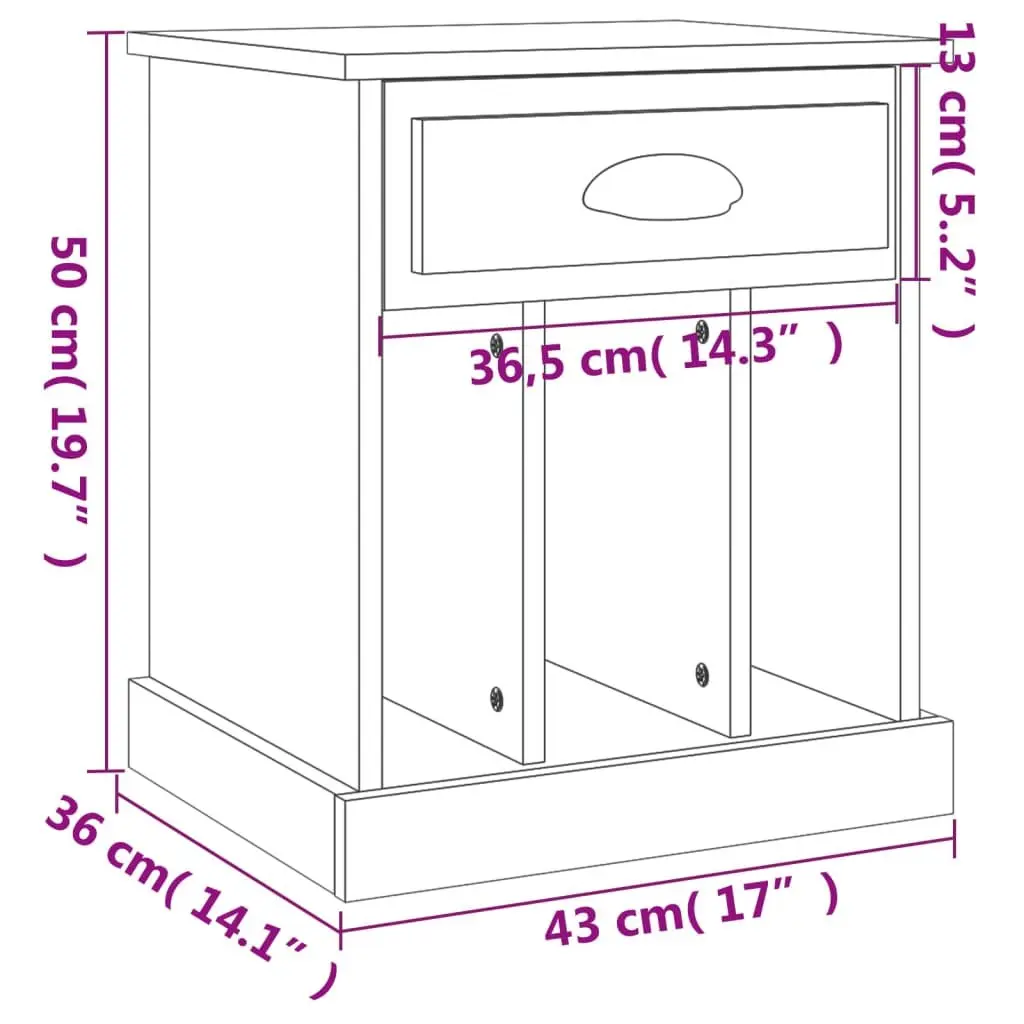 Brown Sonoma Oak Bedside Cabinets 43x36x50 cm Storage Drawer 2 Piece Set Engineered Wood Nightstand