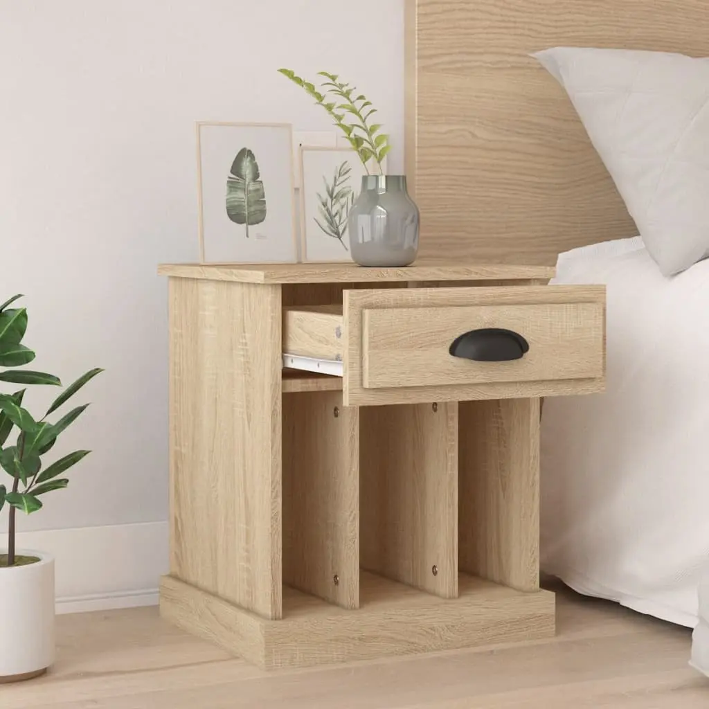 Brown Sonoma Oak Bedside Cabinets 43x36x50 cm Storage Drawer 2 Piece Set Engineered Wood Nightstand