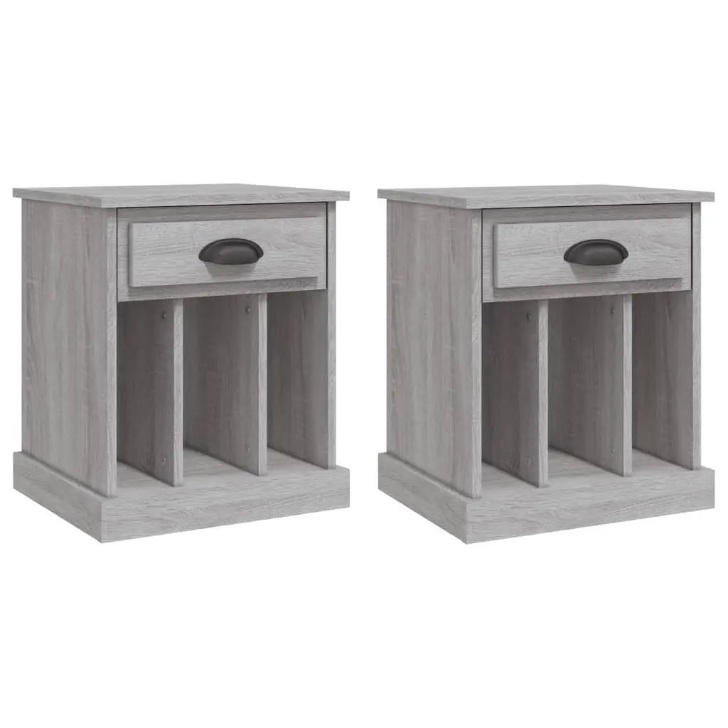 Bedside Cabinets Grey Sonoma Engineered Wood 43x36x50cm 2 Piece Drawer and Storage Compartments