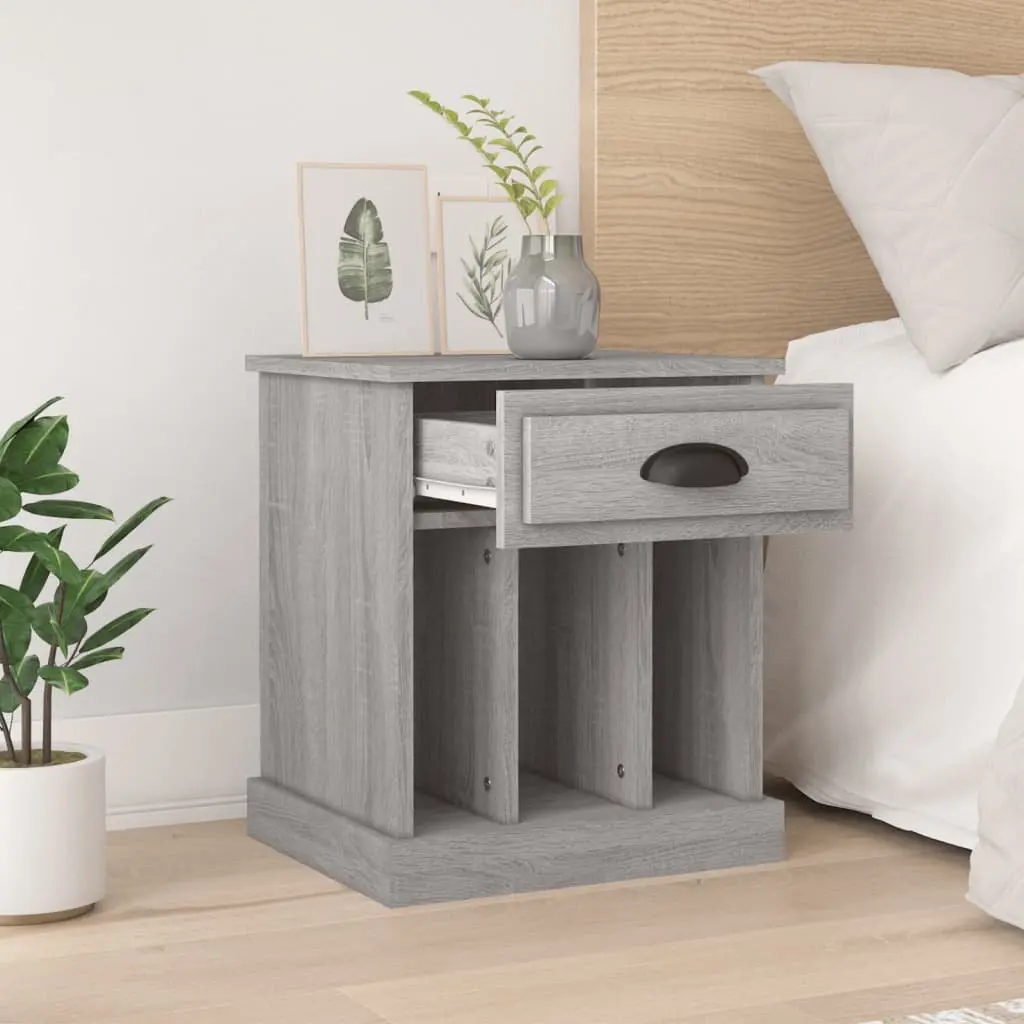 Bedside Cabinets Grey Sonoma Engineered Wood 43x36x50cm 2 Piece Drawer and Storage Compartments
