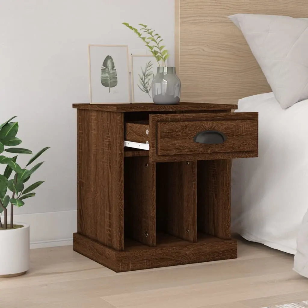 Bedside Cabinet Engineered Wood 43x36x50cm Brown Oak Nightstand Drawer Storage Compartments