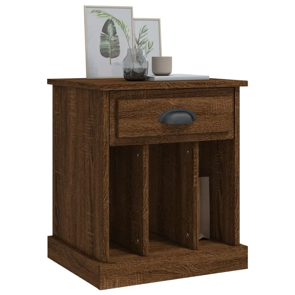 Bedside Cabinet Engineered Wood 43x36x50cm Brown Oak Nightstand Drawer Storage Compartments