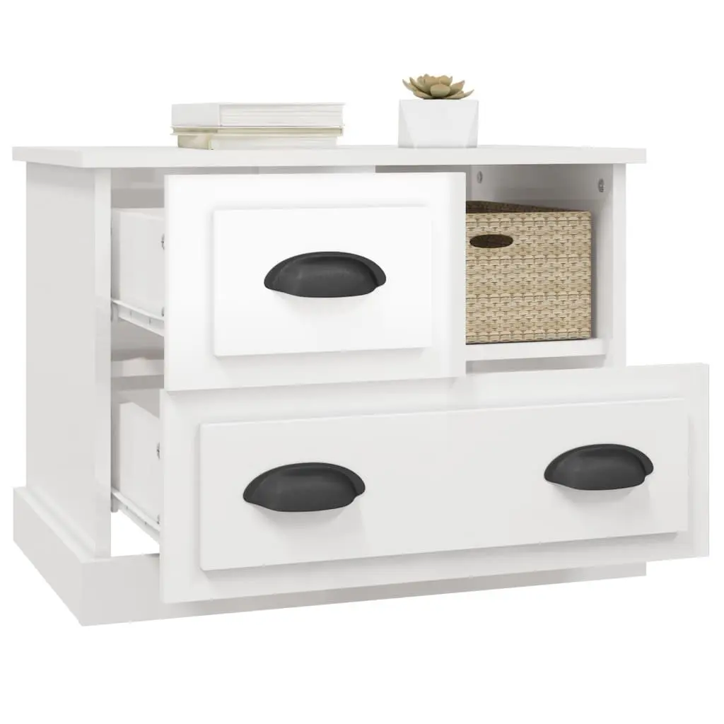 Bedside Cabinet White High Gloss Modern Bedroom Side Table with Drawers Storage
