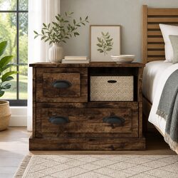 Bedside Cabinet Brown Storage Table with Drawer Compartment Nightstand Furniture