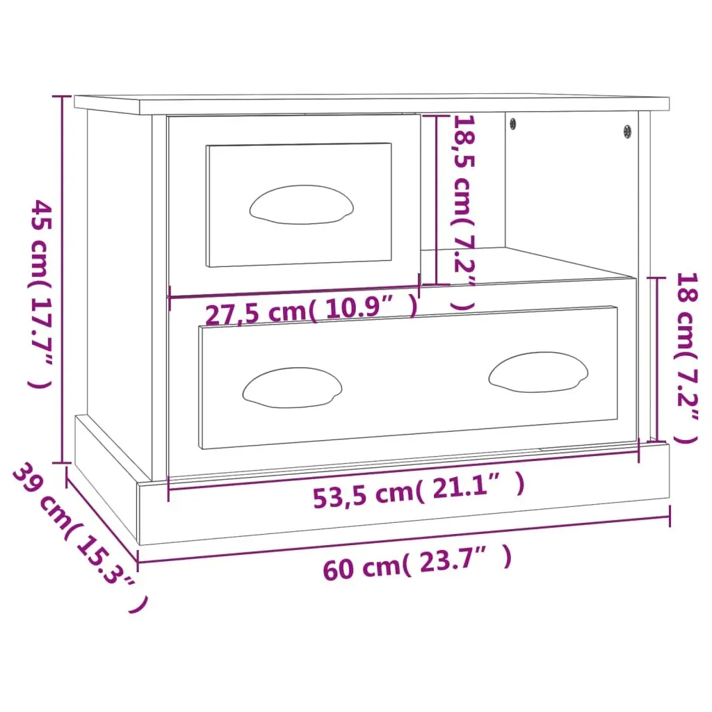 Bedside Table Engineered Wood Brown 60 x 39 x 45 cm Storage Cabinet with Drawer Compartment