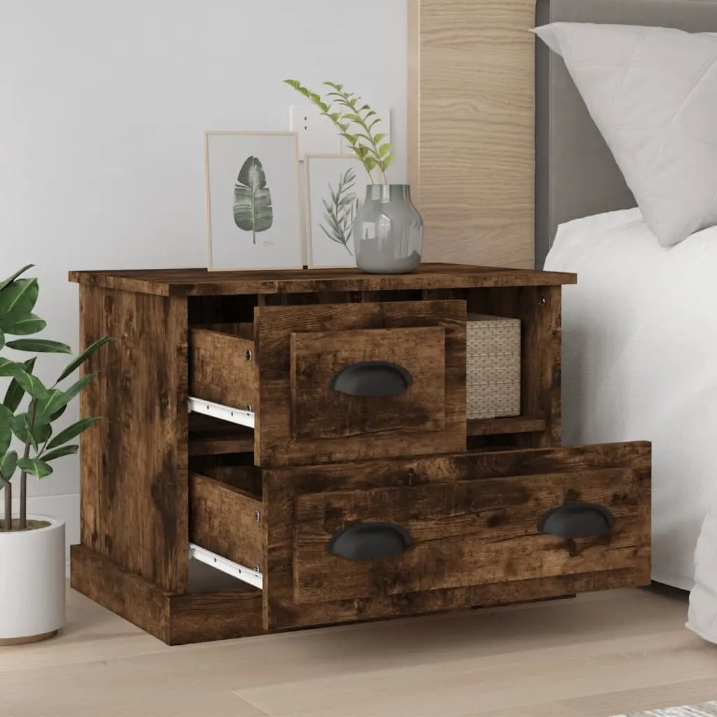 Bedside Table Engineered Wood Brown 60 x 39 x 45 cm Storage Cabinet with Drawer Compartment