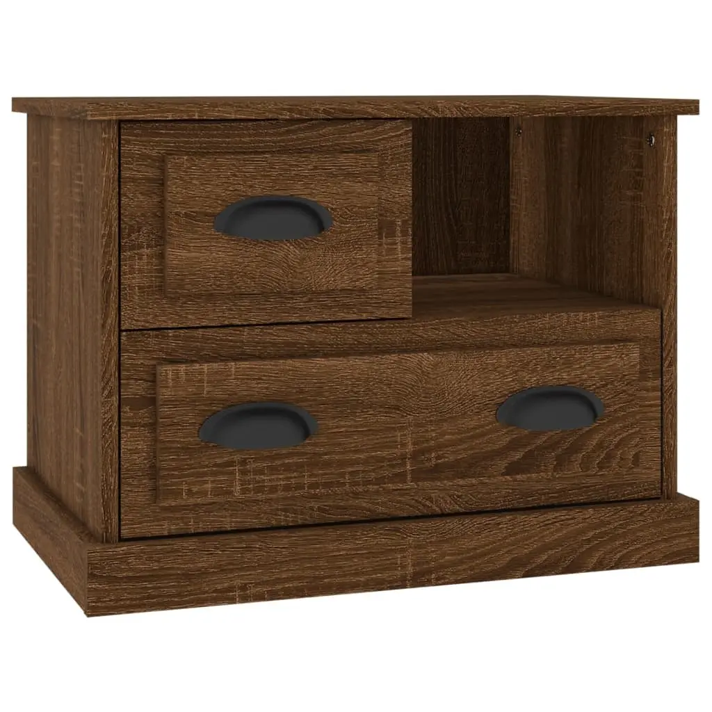 Bedside Cabinet Engineered Wood 60x39x45cm Brown Oak Storage Table with 2 Drawers for Bedroom Use