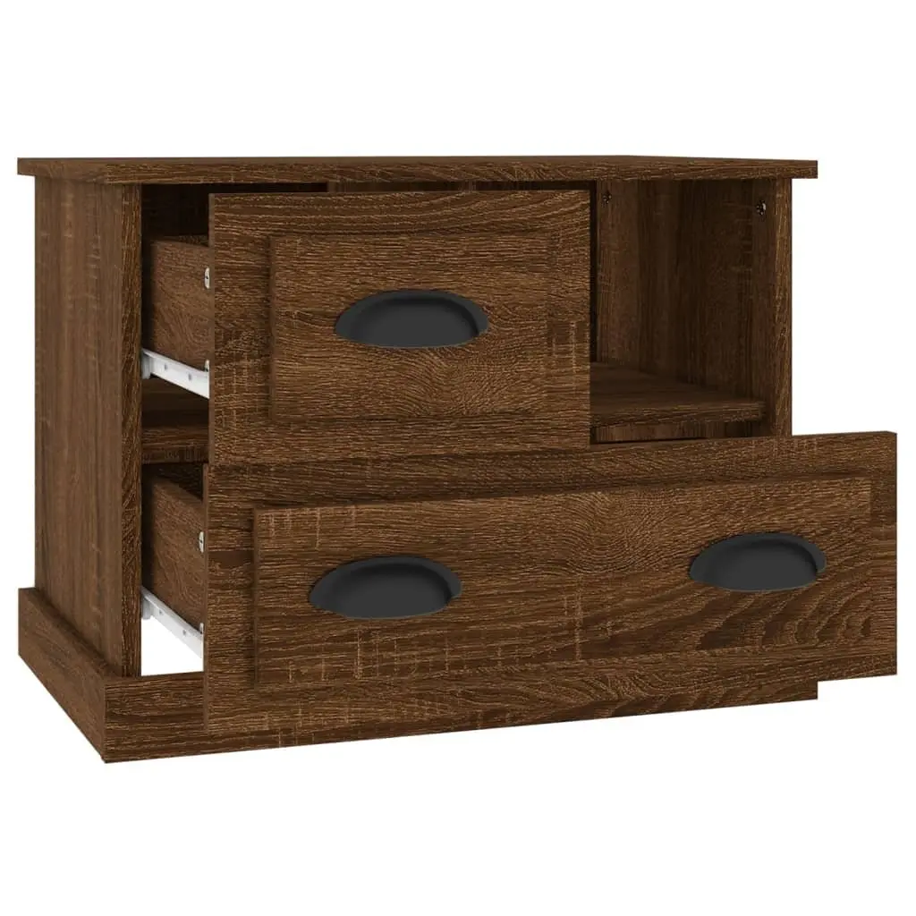 Bedside Cabinet Engineered Wood 60x39x45cm Brown Oak Storage Table with 2 Drawers for Bedroom Use