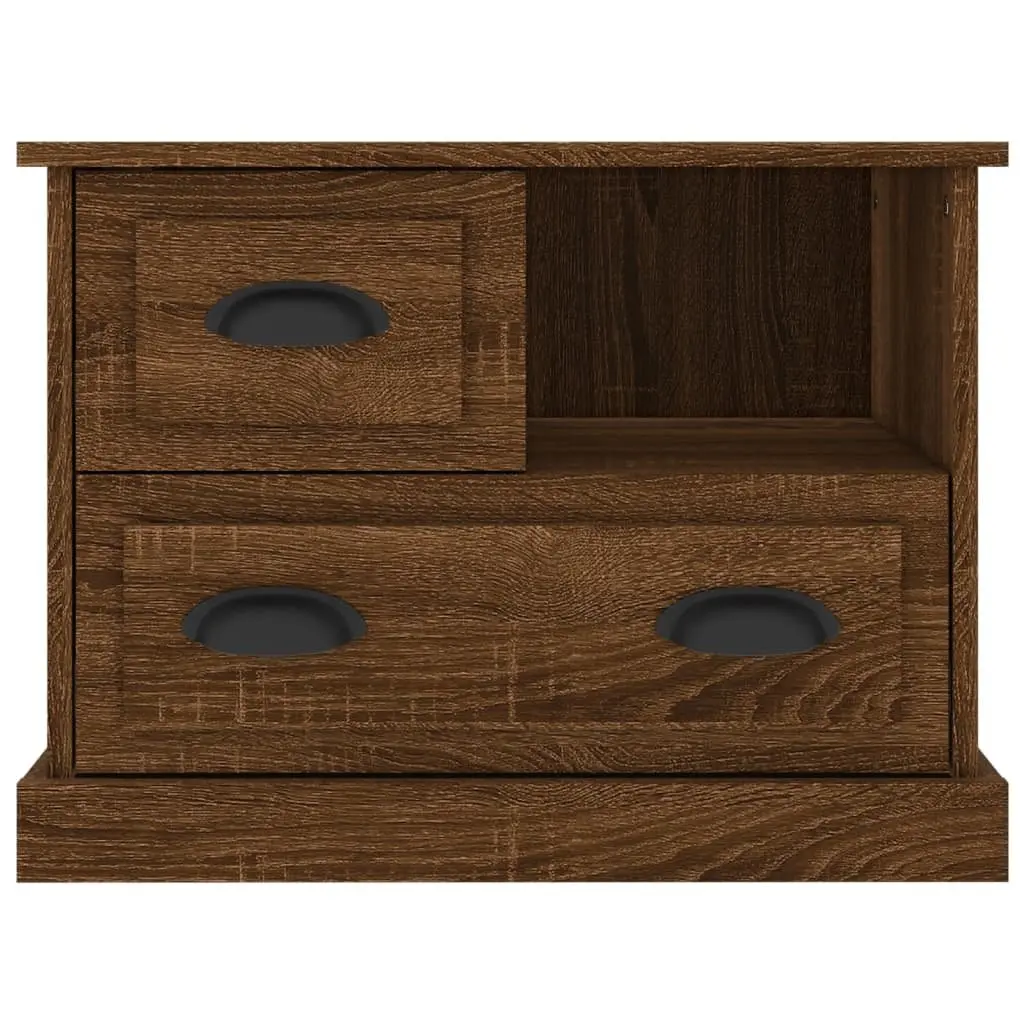 Bedside Cabinet Engineered Wood 60x39x45cm Brown Oak Storage Table with 2 Drawers for Bedroom Use