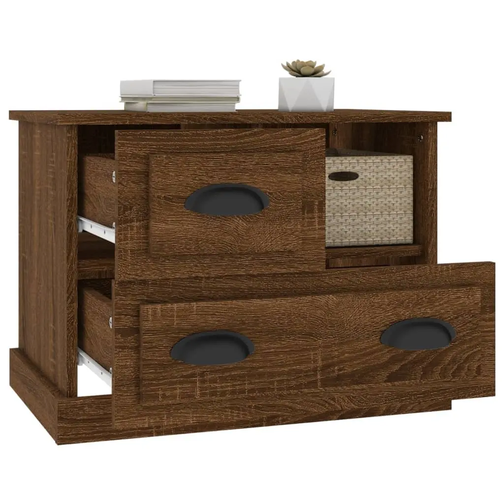 Bedside Cabinet Engineered Wood 60x39x45cm Brown Oak Storage Table with 2 Drawers for Bedroom Use