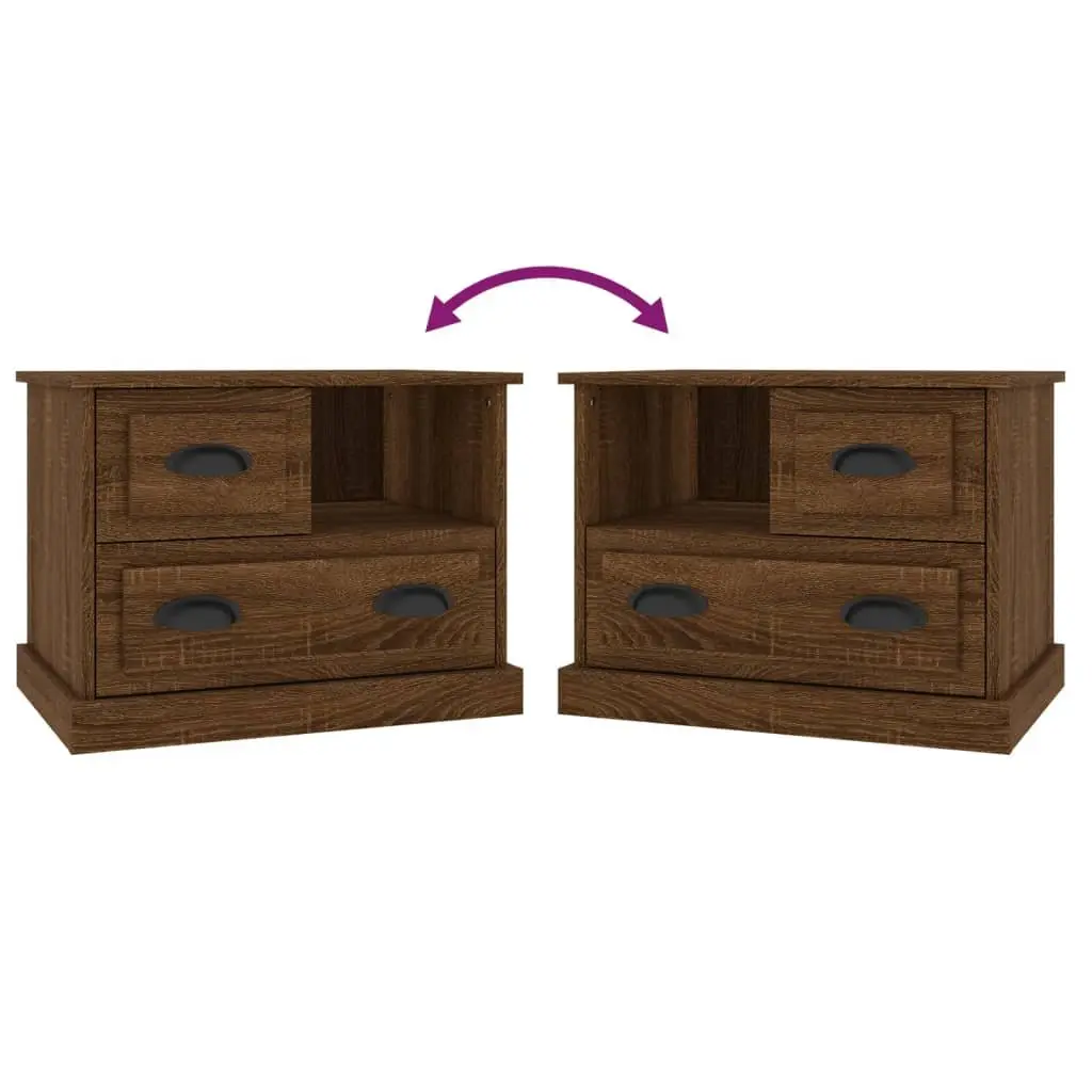Bedside Cabinet Engineered Wood 60x39x45cm Brown Oak Storage Table with 2 Drawers for Bedroom Use
