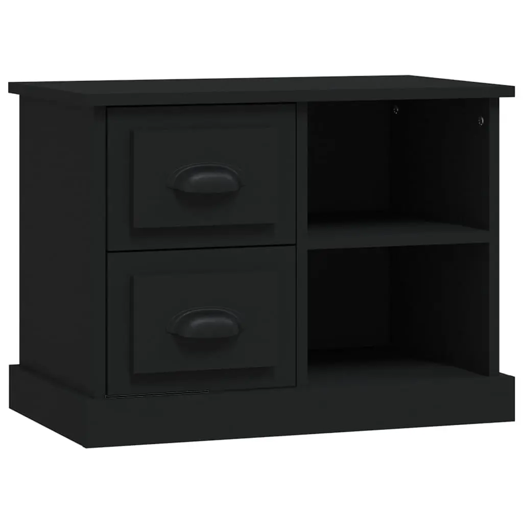 Black Bedside Table Engineered Wood Nightstand Storage 2 Drawers 60L x 35.5W x 45H cm