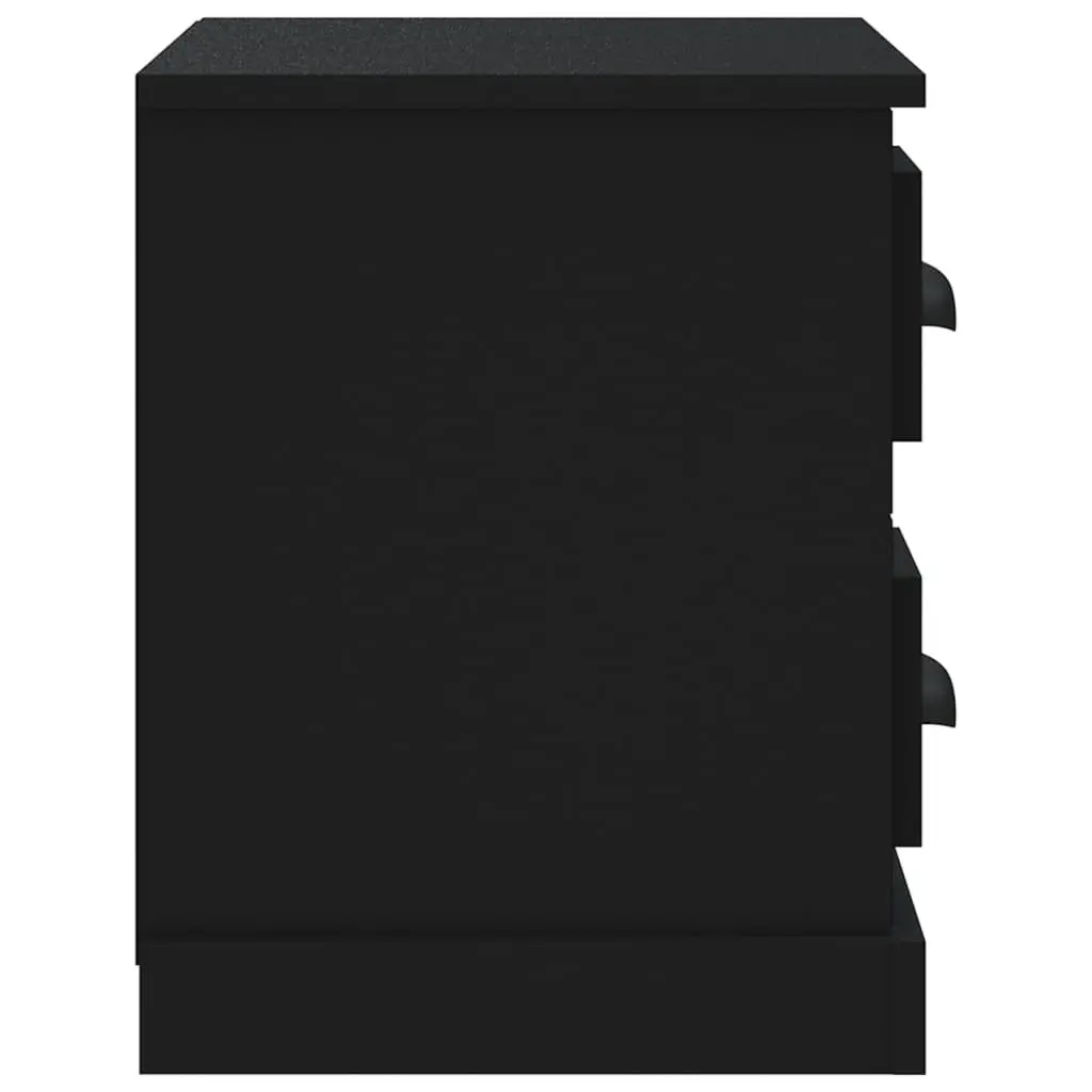 Black Bedside Table Engineered Wood Nightstand Storage 2 Drawers 60L x 35.5W x 45H cm