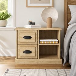Bedside Cabinet Brown with 2 Drawers and 2 Compartments Engineered Wood Table