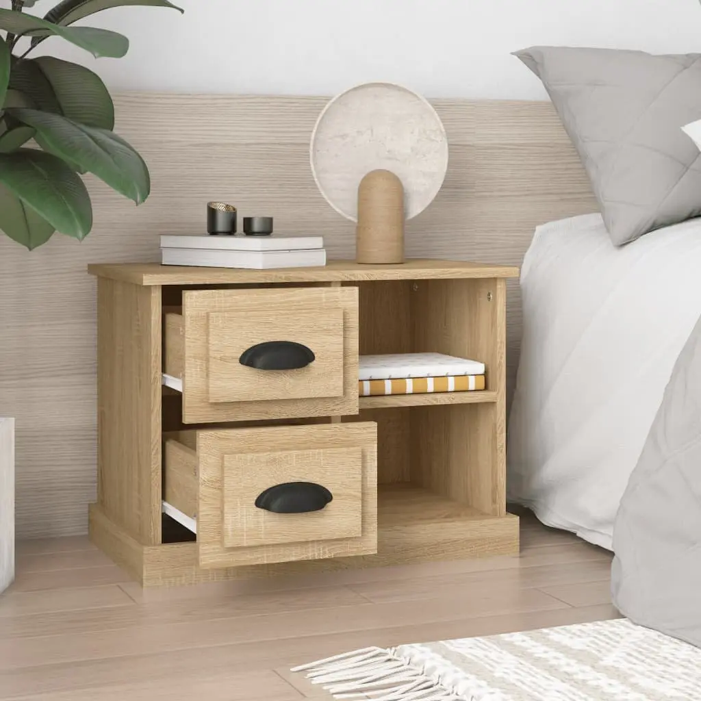 Bedside Cabinet Engineered Wood Brown 2 Drawers 2 Compartments