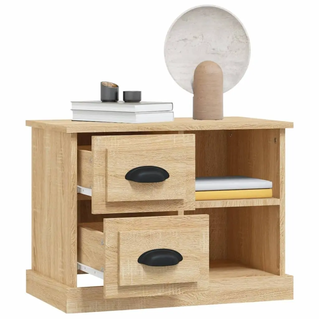 Bedside Cabinet Engineered Wood Brown 2 Drawers 2 Compartments