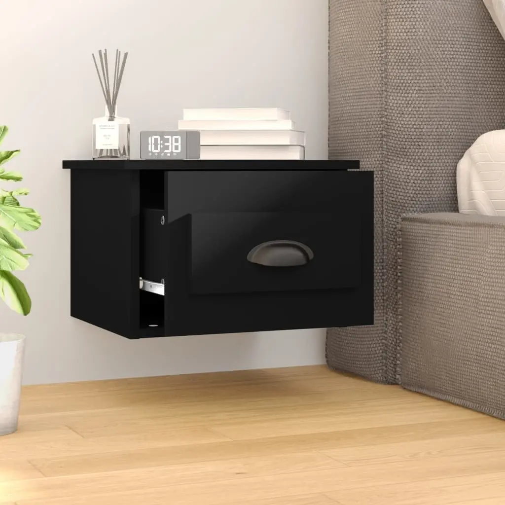 Floating Nightstand Wall-mounted Cabinet Black Engineered Wood 41.5x36x28cm