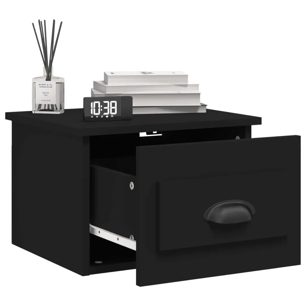 Floating Nightstand Wall-mounted Cabinet Black Engineered Wood 41.5x36x28cm