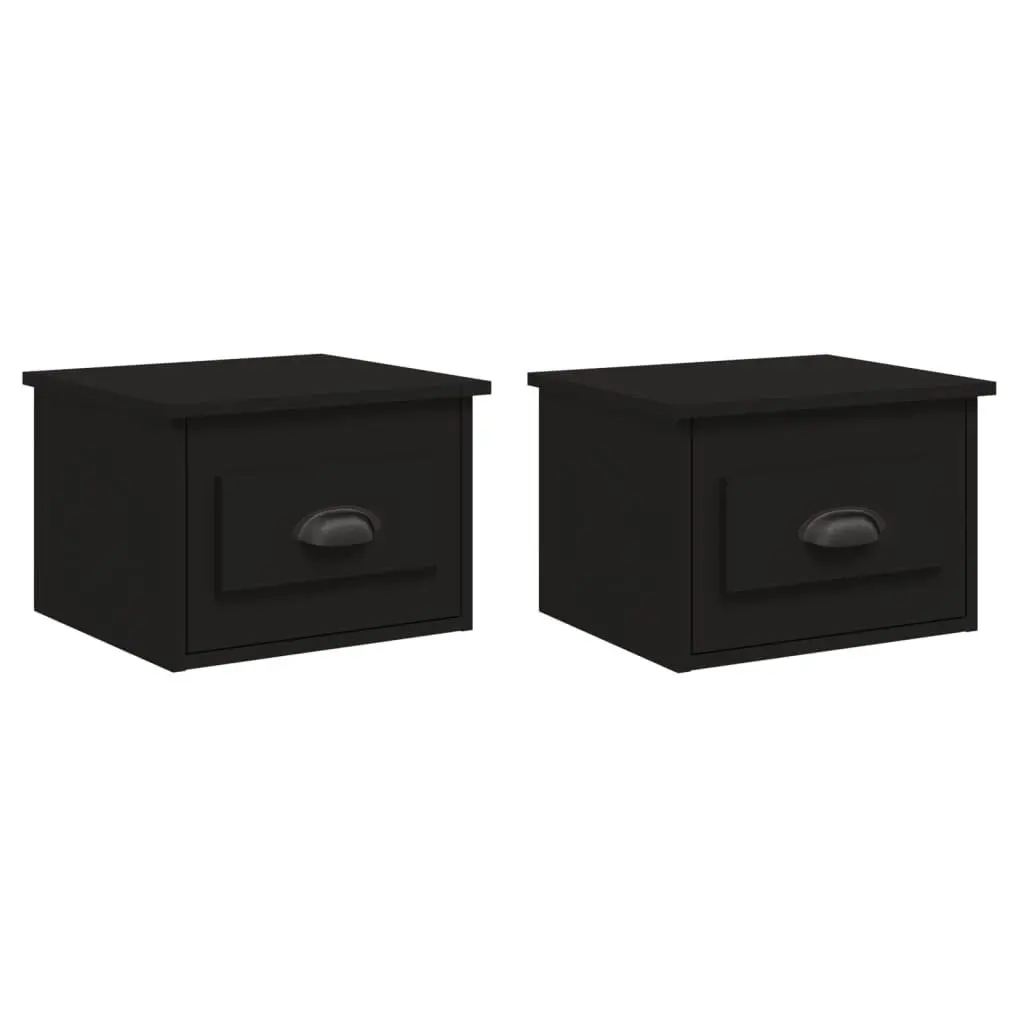 Wall-mounted Bedside Cabinets 2 pcs Black Floating Storage Drawer Organiser