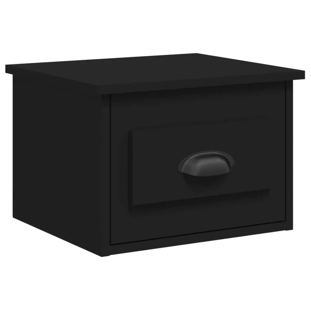 Wall-mounted Bedside Cabinets 2 pcs Black Floating Storage Drawer Organiser