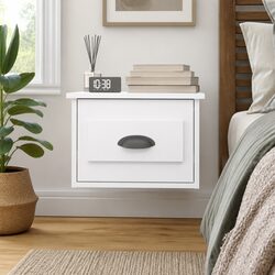 Wall-Mounted Bedside Cabinet White High Gloss Floating Nightstand Drawer Storage