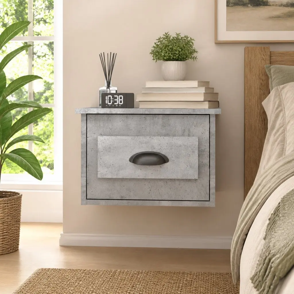 Wall-mounted Bedside Cabinet Engineered Wood Grey 41.5cm W x 36cm H x 28cm D