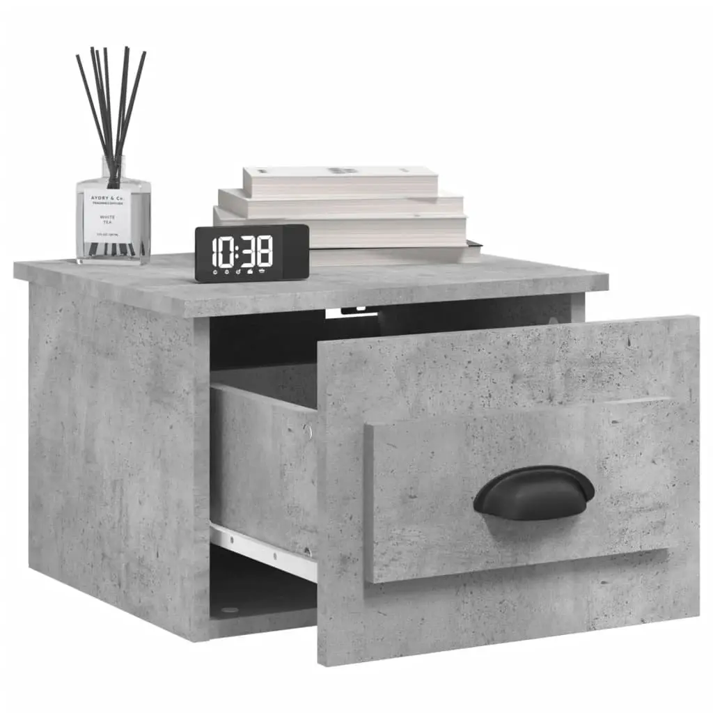 Floating Bedside Cabinets Grey Engineered Wood 2 Piece Wall-mounted Storage Drawer 41.5 x 36 x 28 cm