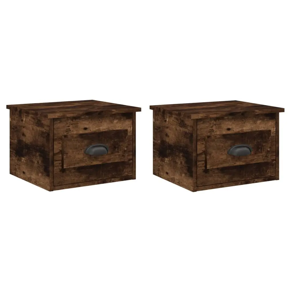 2 pcs Wall-mounted Nightstands in Brown