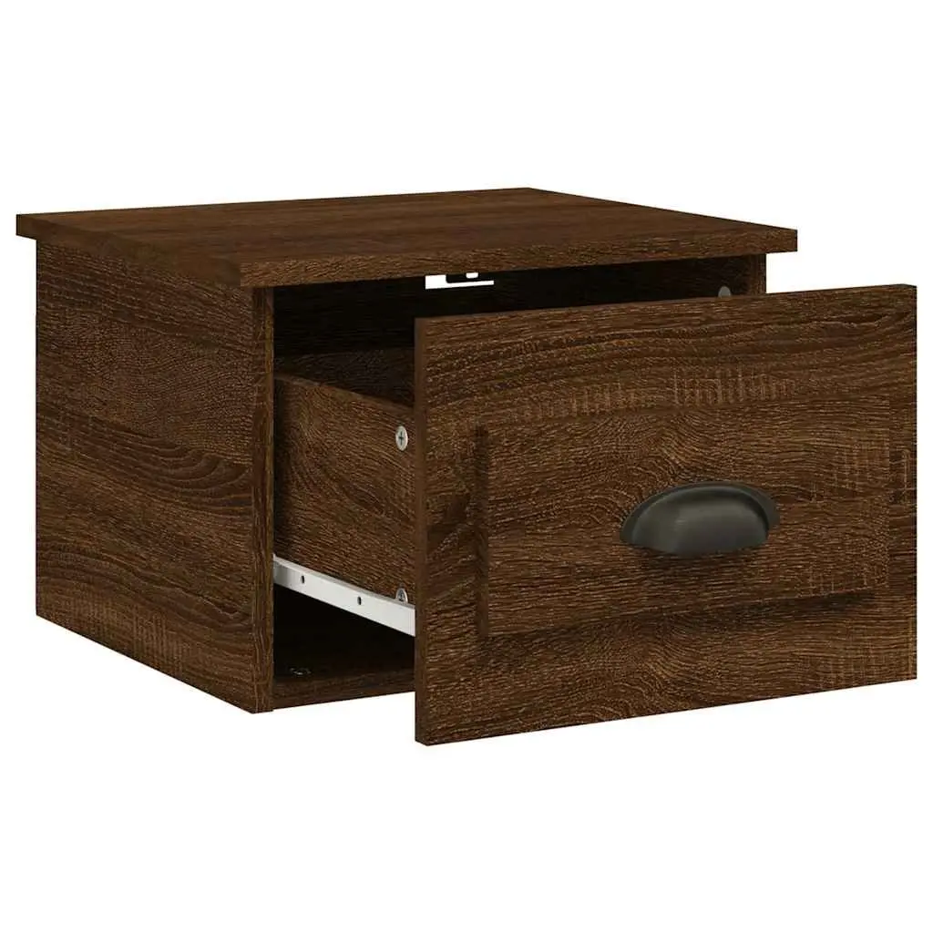 Wall-mounted Bedside Cabinets 2 pcs Brown Oak Floating Storage Drawer Bedroom