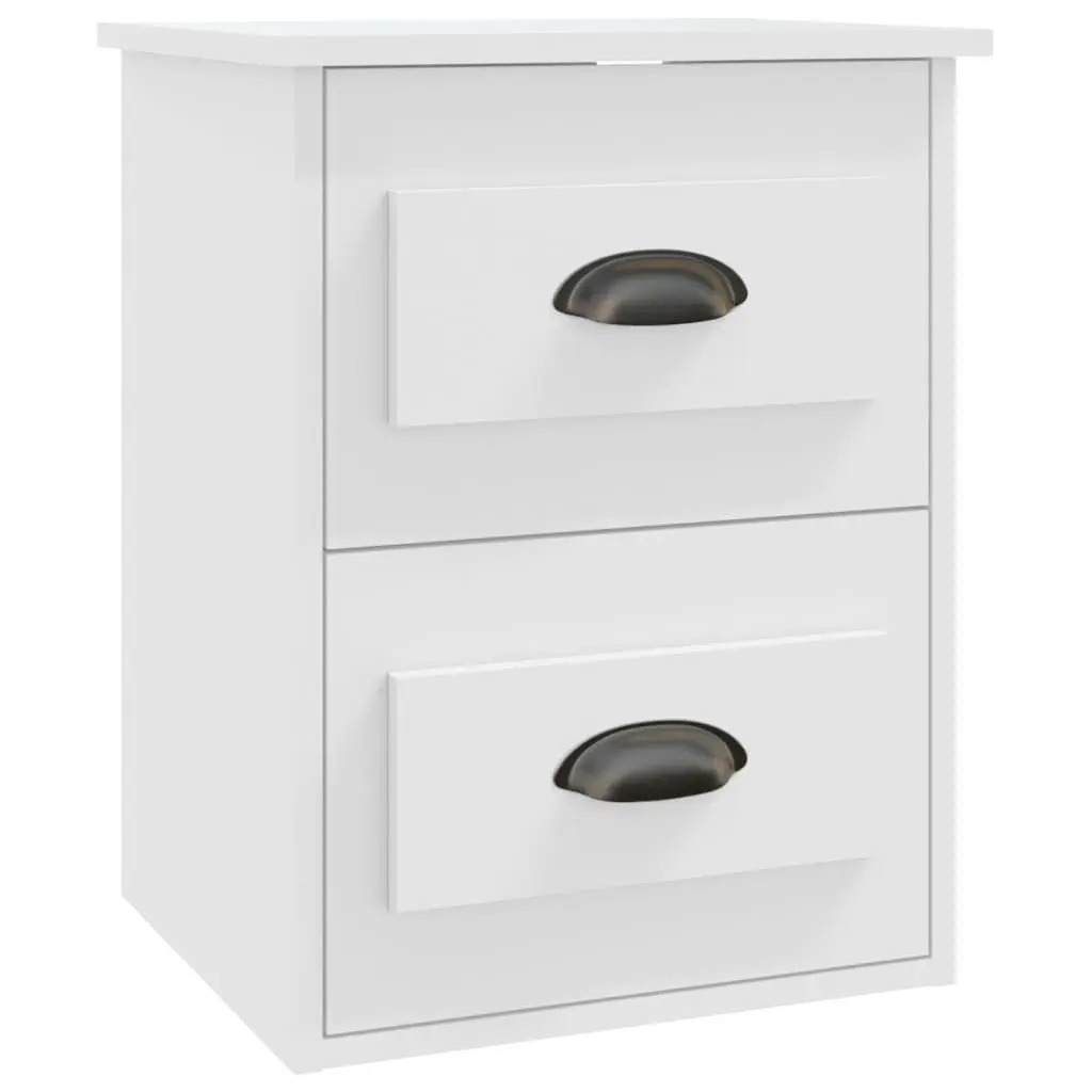 Wall-Mounted Bedside Cabinet White Engineered Wood Floating Storage 41.5x36x53cm with Two Drawers for Bedroom Organization