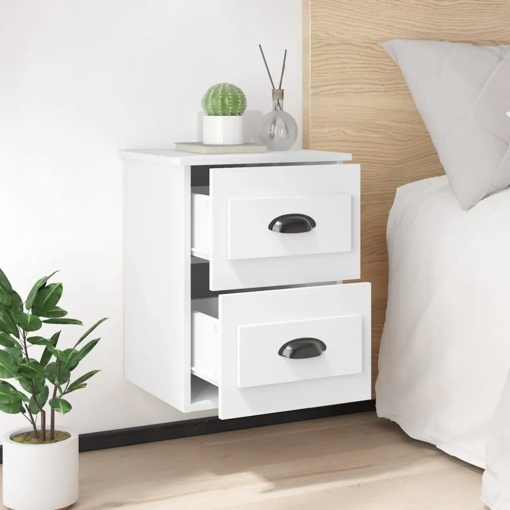 Wall-Mounted Bedside Cabinet White Engineered Wood Floating Storage 41.5x36x53cm with Two Drawers for Bedroom Organization