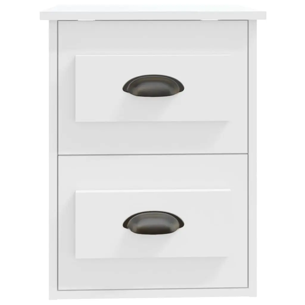 Wall-Mounted Bedside Cabinet White Engineered Wood Floating Storage 41.5x36x53cm with Two Drawers for Bedroom Organization