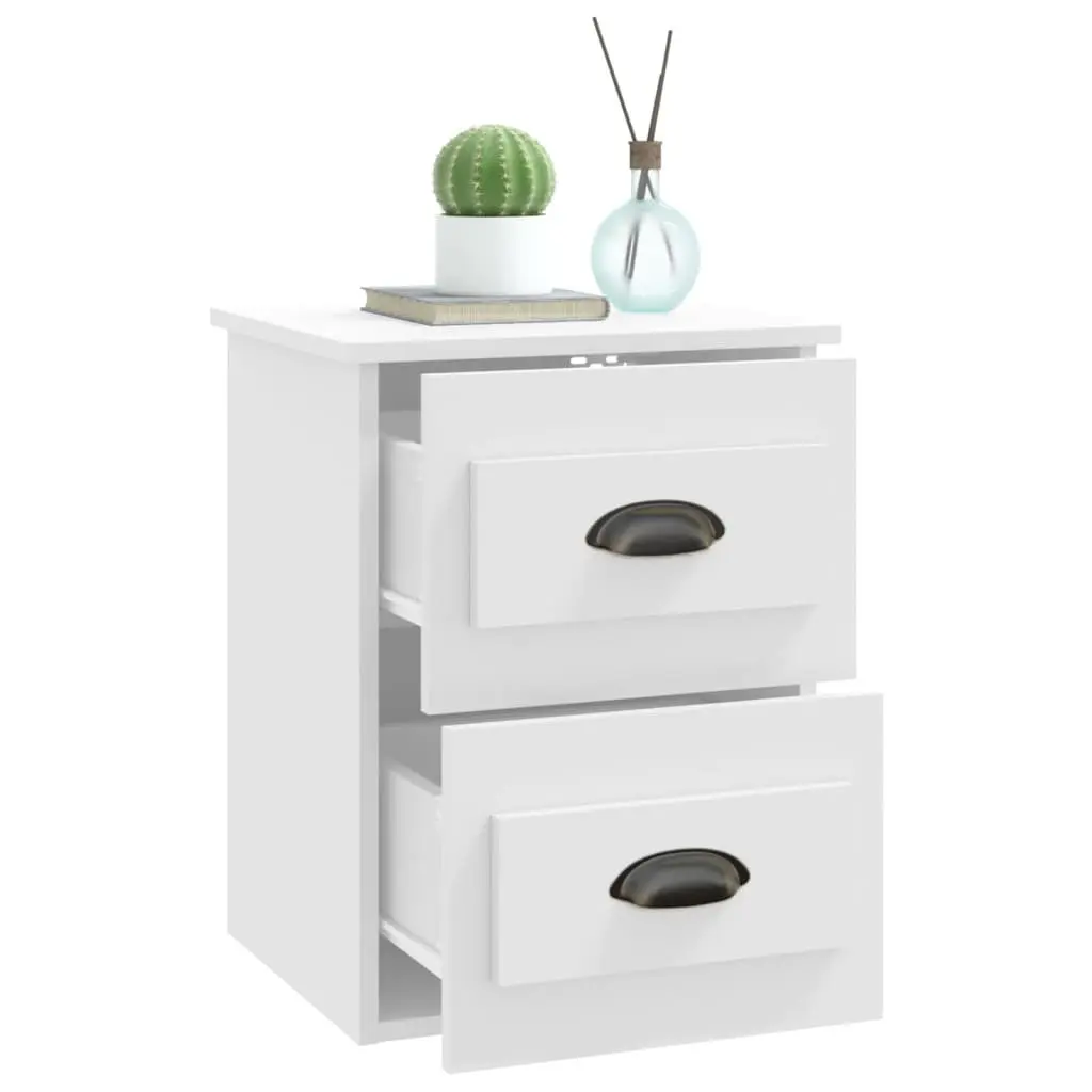 Wall-Mounted Bedside Cabinet White Engineered Wood Floating Storage 41.5x36x53cm with Two Drawers for Bedroom Organization