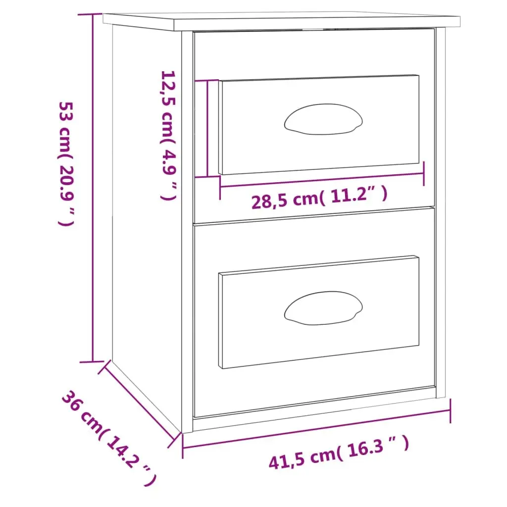 Wall-Mounted Bedside Cabinet White Engineered Wood Floating Storage 41.5x36x53cm with Two Drawers for Bedroom Organization