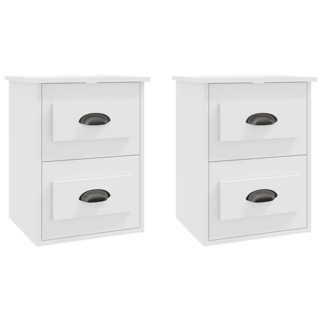 Wall-mounted Bedside Cabinet 2 Drawers White Floating Storage 41.5x36x53cm