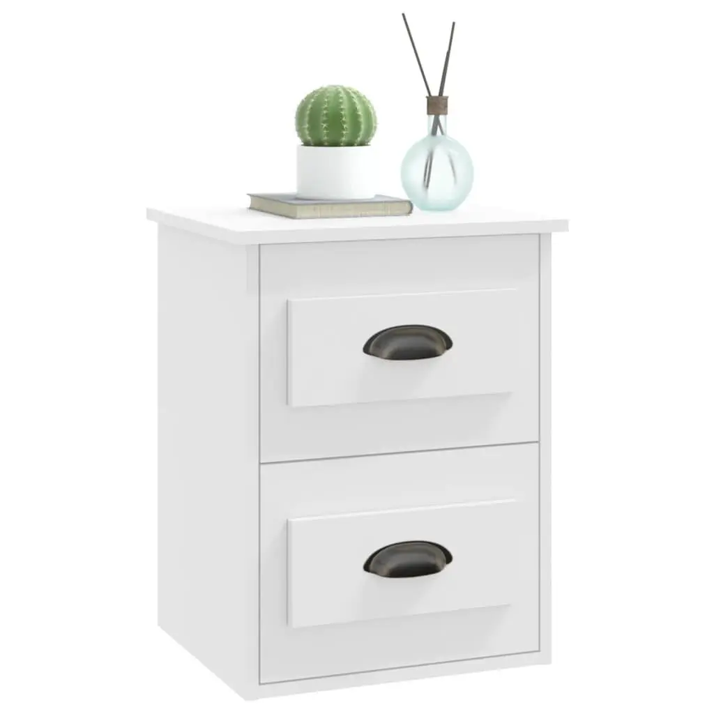 Wall-mounted Bedside Cabinet 2 Drawers White Floating Storage 41.5x36x53cm