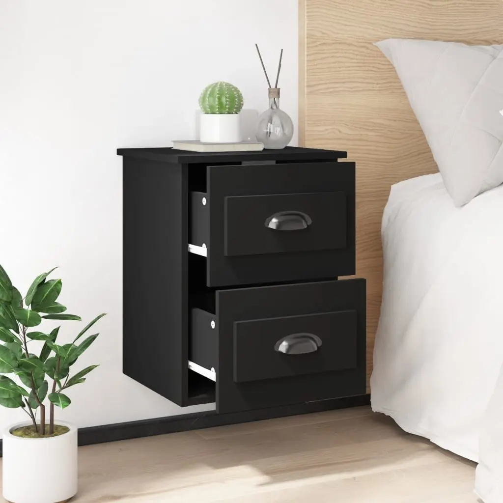 Wall-mounted Bedside Cabinet Black 41.5x36x53cm Floating Storage Unit Drawers