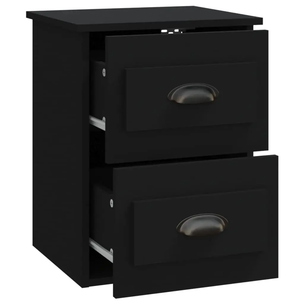 Wall-mounted Bedside Cabinet Black 41.5x36x53cm Floating Storage Unit Drawers