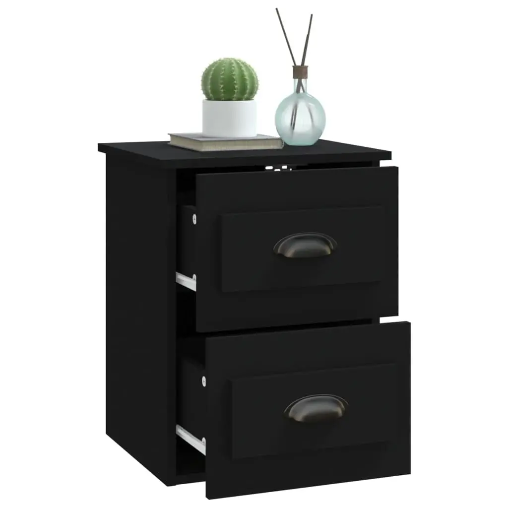 Wall-mounted Bedside Cabinet Black 41.5x36x53cm Floating Storage Unit Drawers