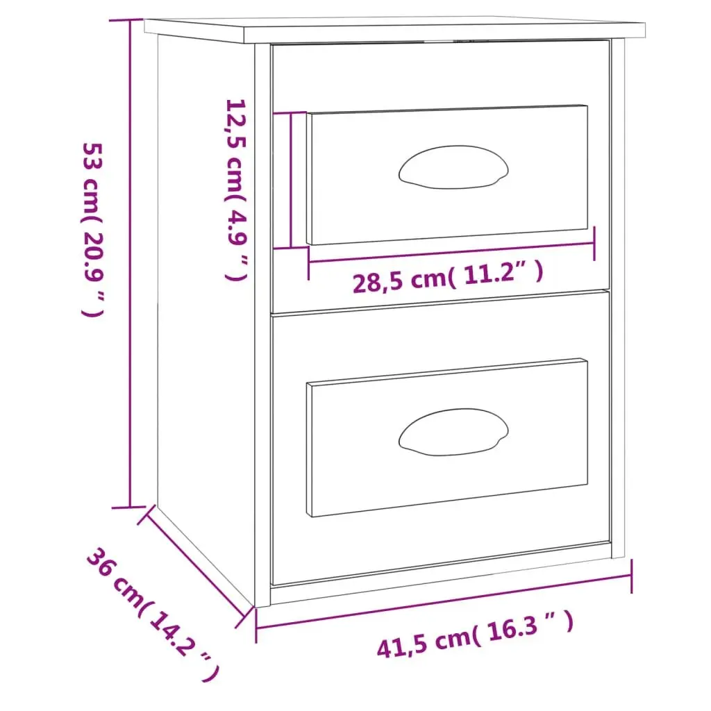 Wall-mounted Bedside Cabinet Black 41.5x36x53cm Floating Storage Unit Drawers