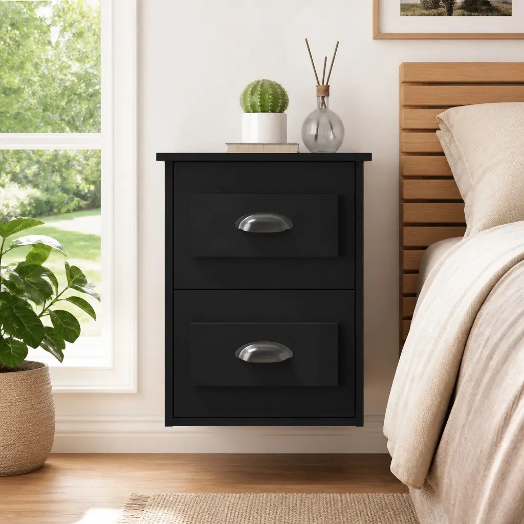 Wall-mounted Bedside Cabinet with 2 Drawers Storage Unit Floating Bedroom
