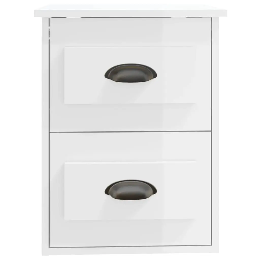Bedside Table Engineered Wood Wall-mounted 2 Drawer White