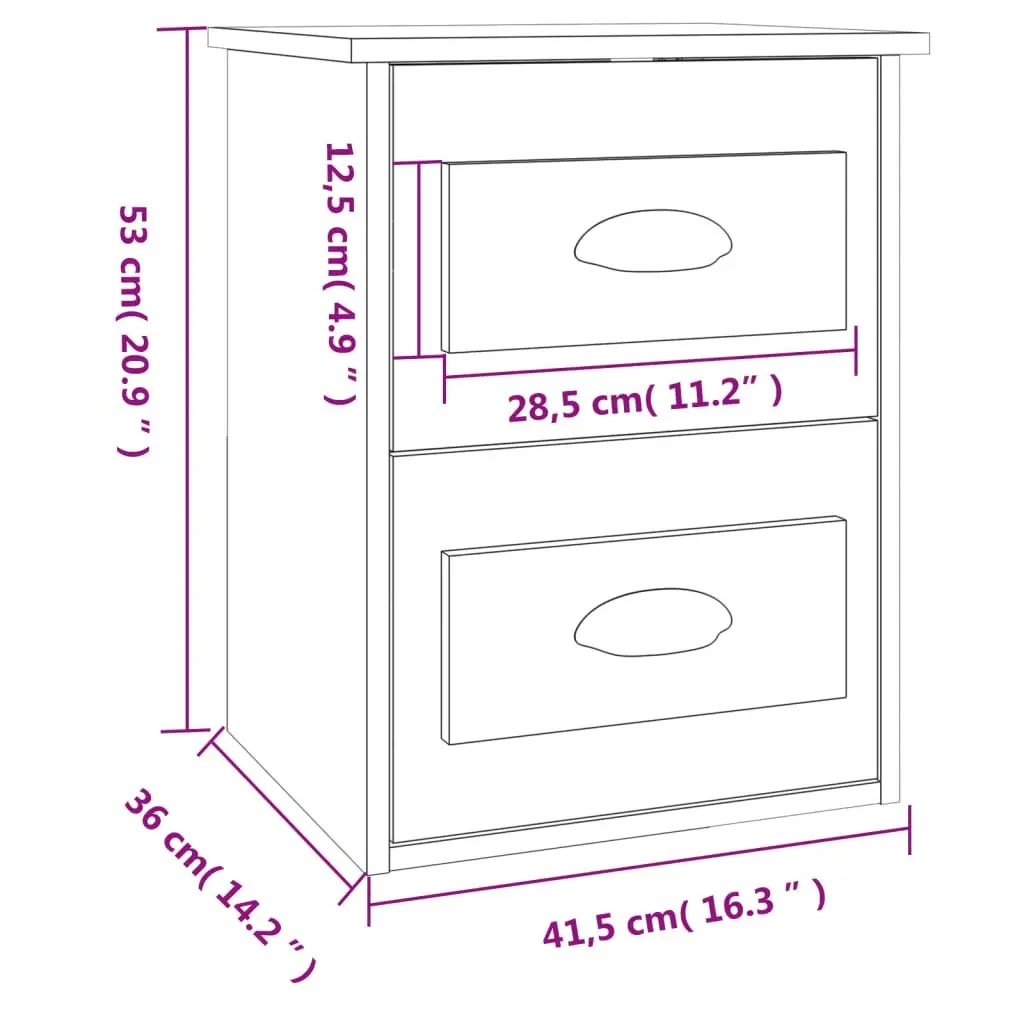 Bedside Table Engineered Wood Wall-mounted 2 Drawer White