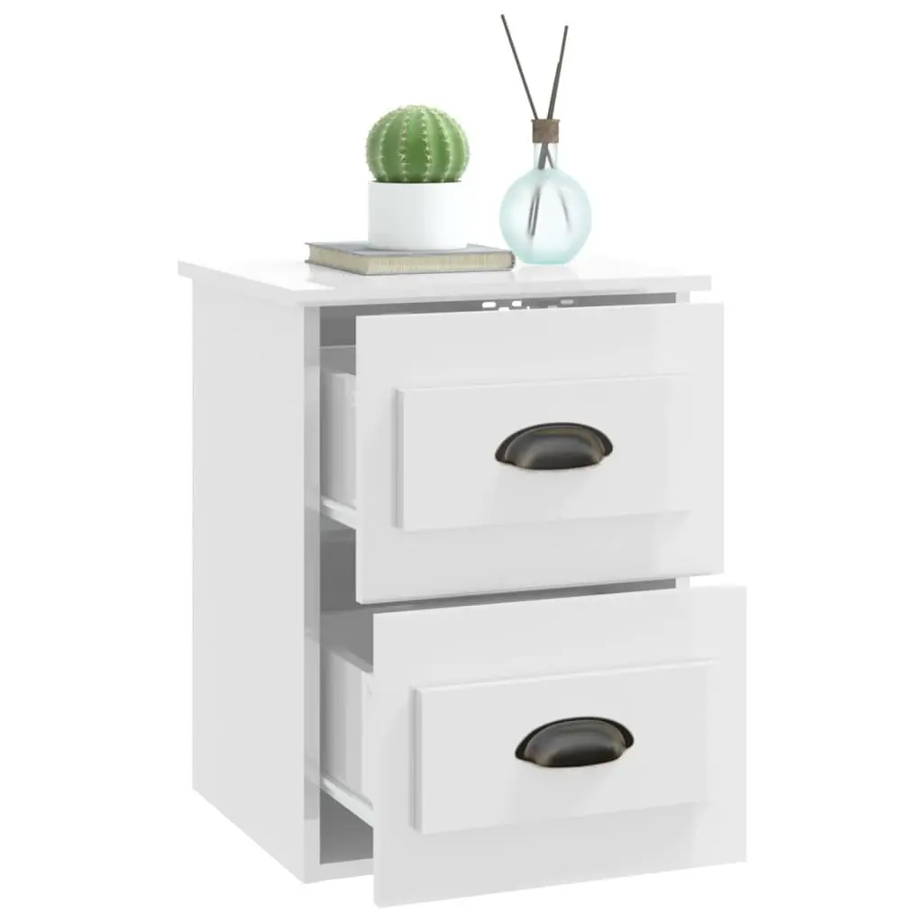Wall-mounted Bedside Cabinet 2 Drawers Floating Storage White 41.5x36x53cm
