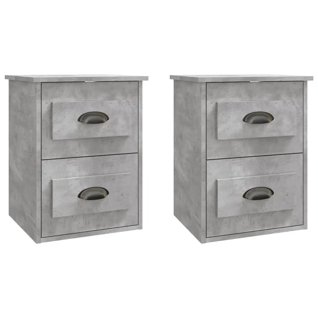 Wall Mounted Bedside Cabinet Engineered Wood 41.5cm x 36cm x 53cm Grey 2 Drawers