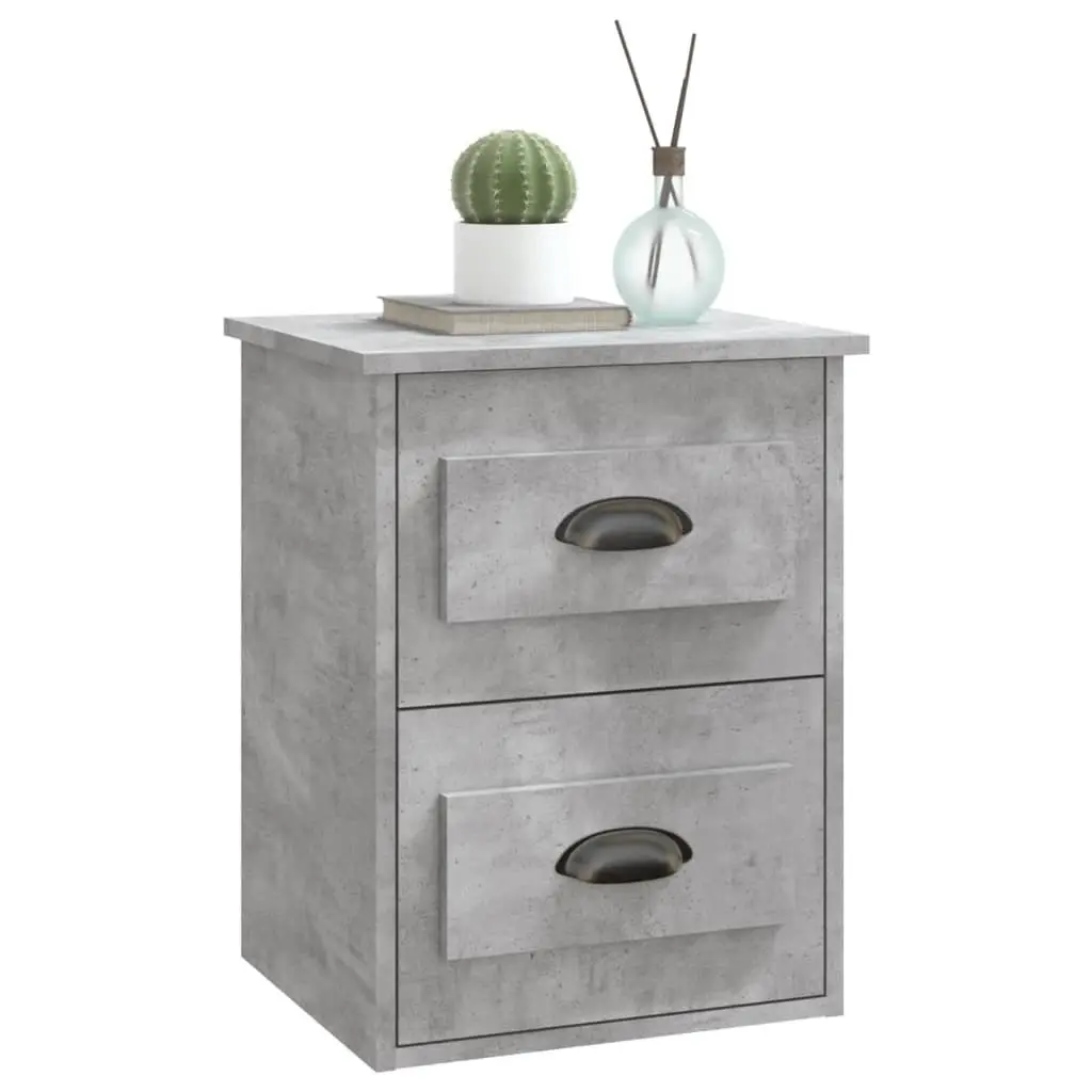 Wall Mounted Bedside Cabinet Engineered Wood 41.5cm x 36cm x 53cm Grey 2 Drawers