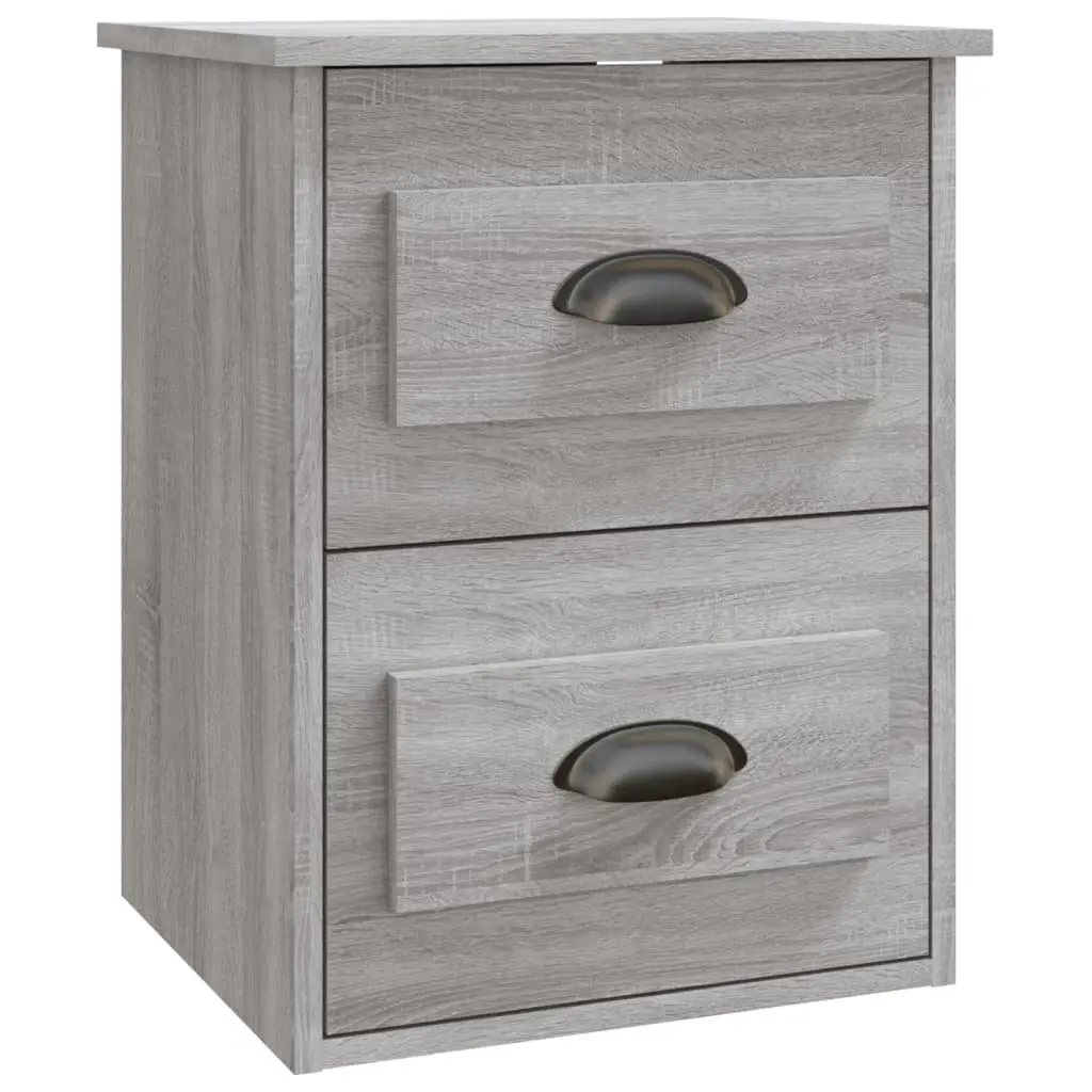 Wall Mounted Floating Storage Unit Grey Engineered Wood Bedside Cabinet with 2 Drawers