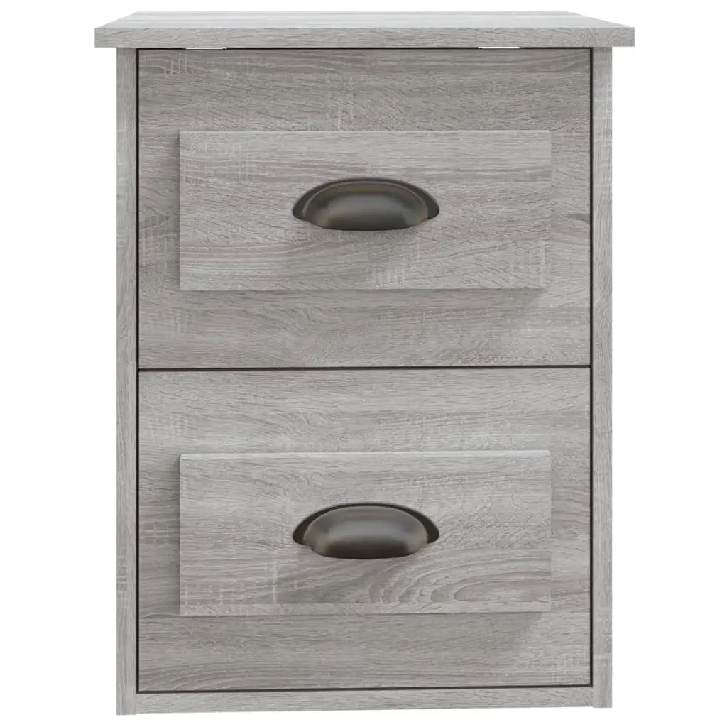 Wall Mounted Floating Storage Unit Grey Engineered Wood Bedside Cabinet with 2 Drawers